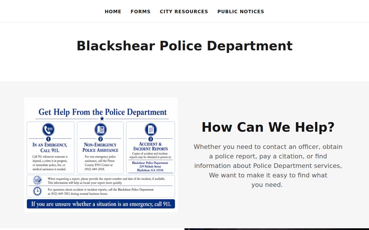 Blackshear warrant records contact on the official police page