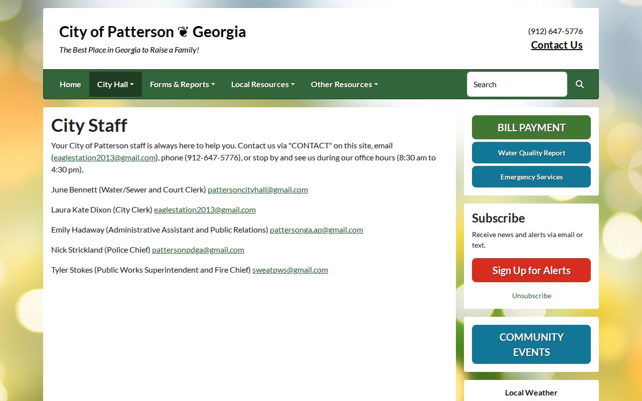 Official Patterson staff directory showing the municipal Court Clerk listing